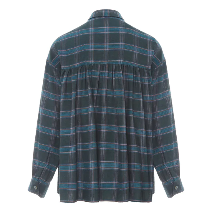 Camicia, modello: Licati, con scacchiera, in lana | Verde scuro- Immagine del prodotto n°5