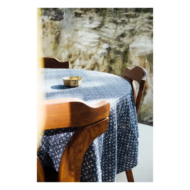 Marge Handprinted Cotton Tablecloth | Grey blue