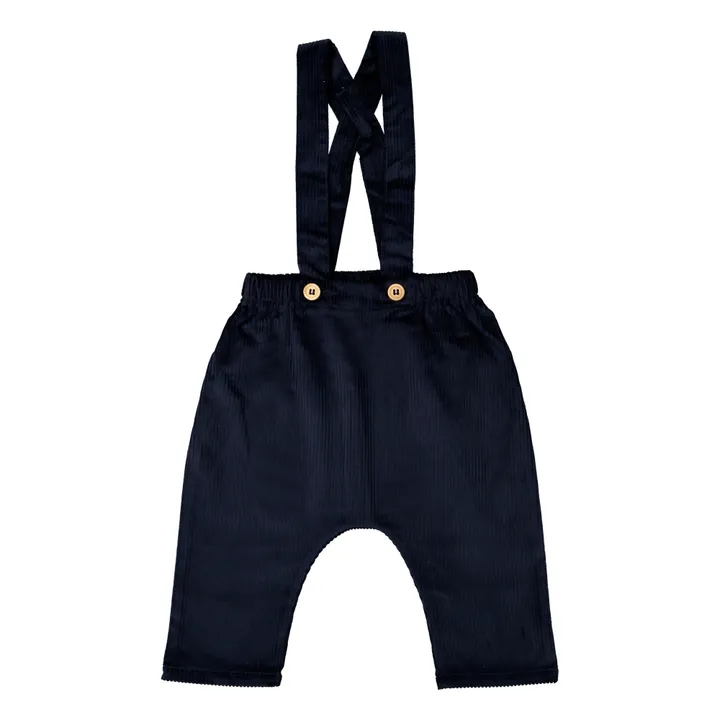 Gabriel Velvet Harem Pants with Suspenders | Midnight blue- Product image n°0