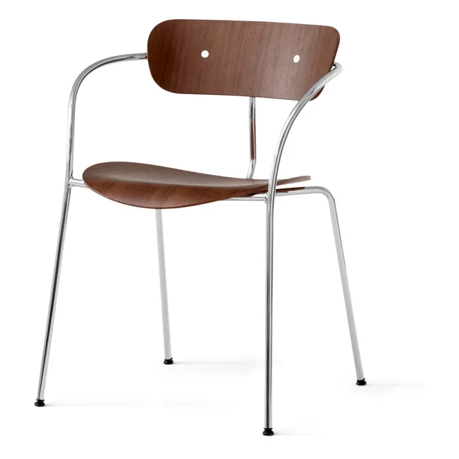 Sedia, modello: Pavilion AV2 con braccioli, crociera cromata | Marrone