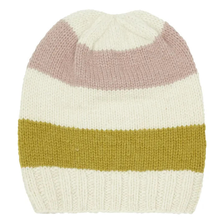 Striped Woollen Hand Knit Beanie | Ecru- Product image n°0