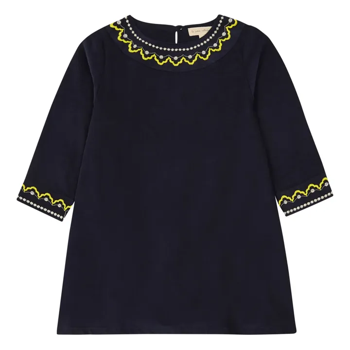 Vestido de terciopelo y algodón orgánico con bordado | Azul Marino- Imagen del producto n°0