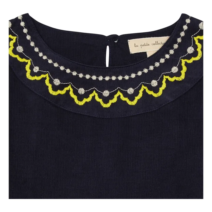 Vestido de terciopelo y algodón orgánico con bordado | Azul Marino- Imagen del producto n°1