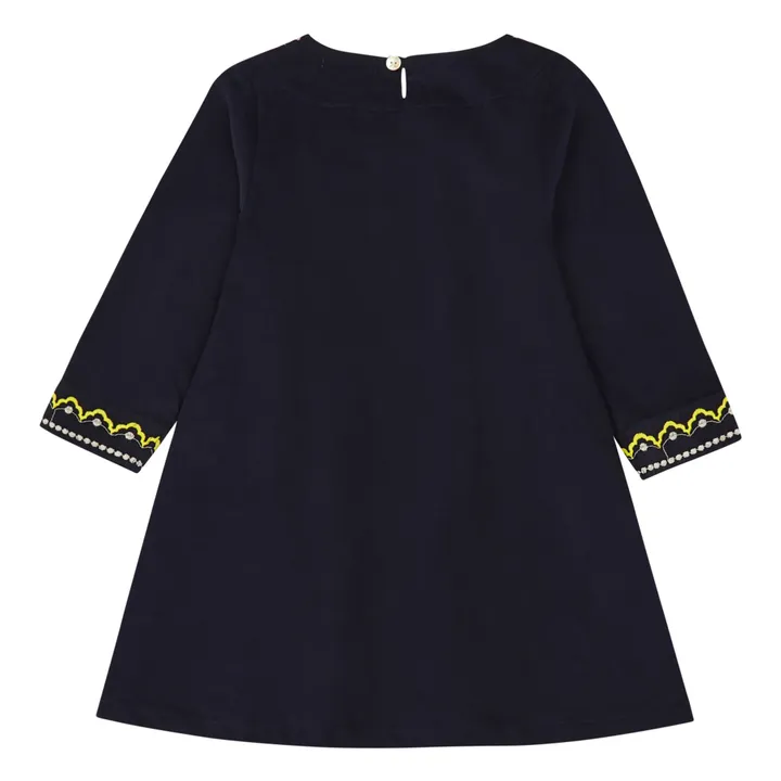 Vestido de terciopelo y algodón orgánico con bordado | Azul Marino- Imagen del producto n°3