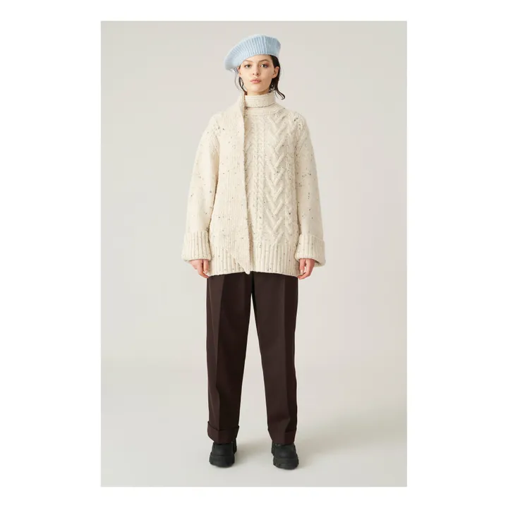 Maglione intrecciato in lana e alpaca | Beige color naturale- Immagine del prodotto n°2