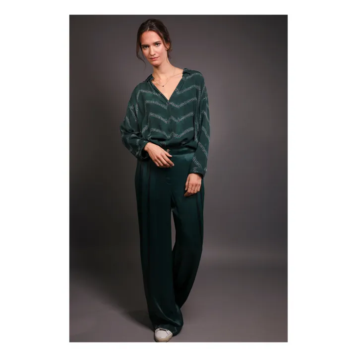 Blusa de crepé Zig Zag Jenny | Verde Oscuro- Imagen del producto n°1