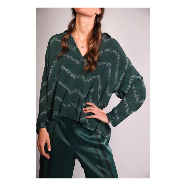 Blusa de crepé Zig Zag Jenny | Verde Oscuro- Imagen del producto n°2