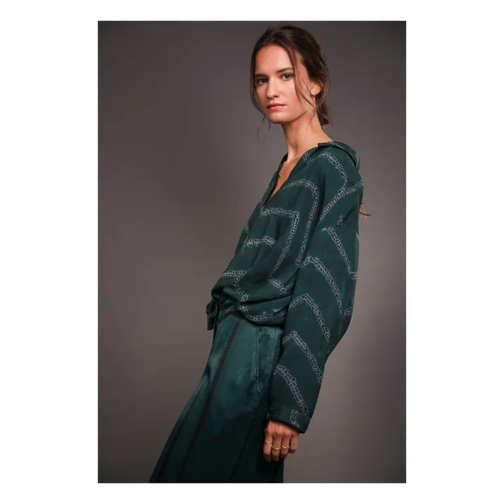 Blusa de crepé Zig Zag Jenny | Verde Oscuro- Imagen del producto n°3
