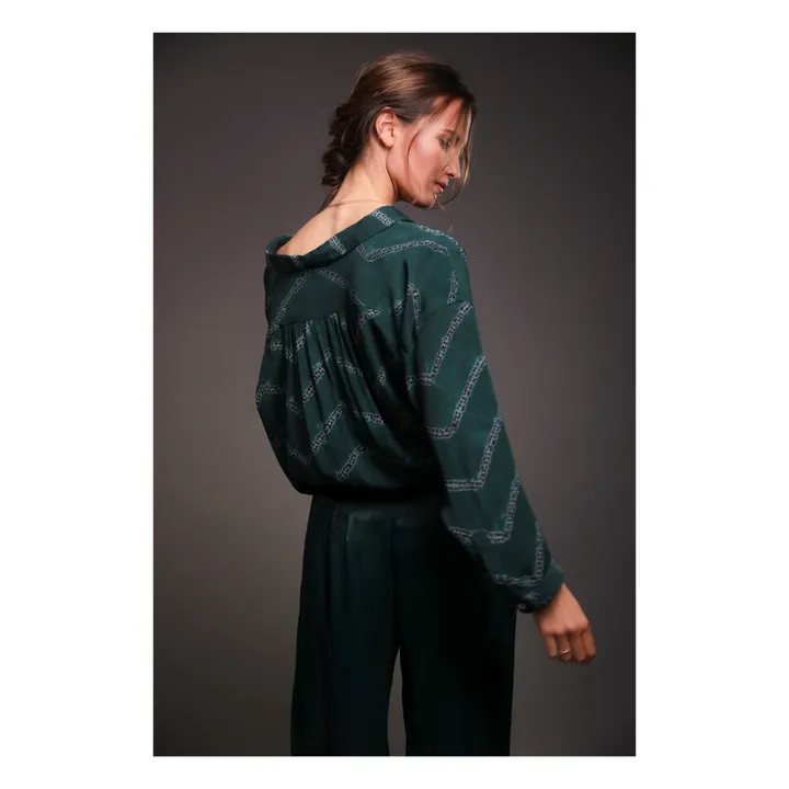 Blusa de crepé Zig Zag Jenny | Verde Oscuro- Imagen del producto n°5