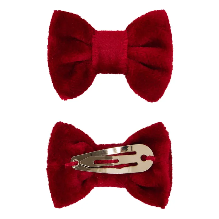 Set of 2 Minichic Velvet Hair Slides - Christmas Collection  | Red- Product image n°0