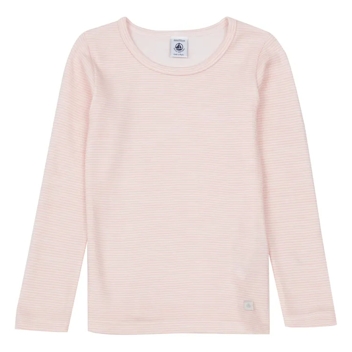 T-Shirt Rayé Laine et Coton  | Rose pâle- Image produit n°0