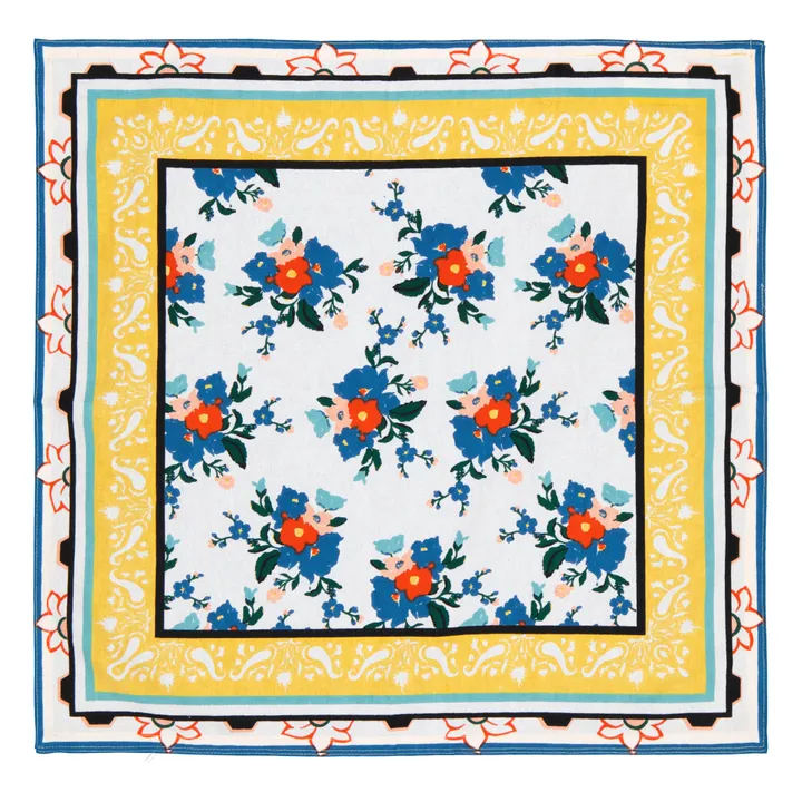 Serviette de table Alex Flowers en coton | Bleu- Image produit n°1