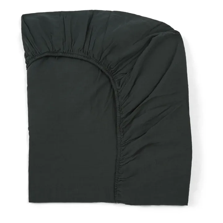 Rye Double Cotton Muslin Fitted Sheet | Black- Product image n°0