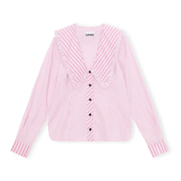  Blusa de algodón orgánico con cuello de rayas y popelín | Rosa- Imagen del producto n°0