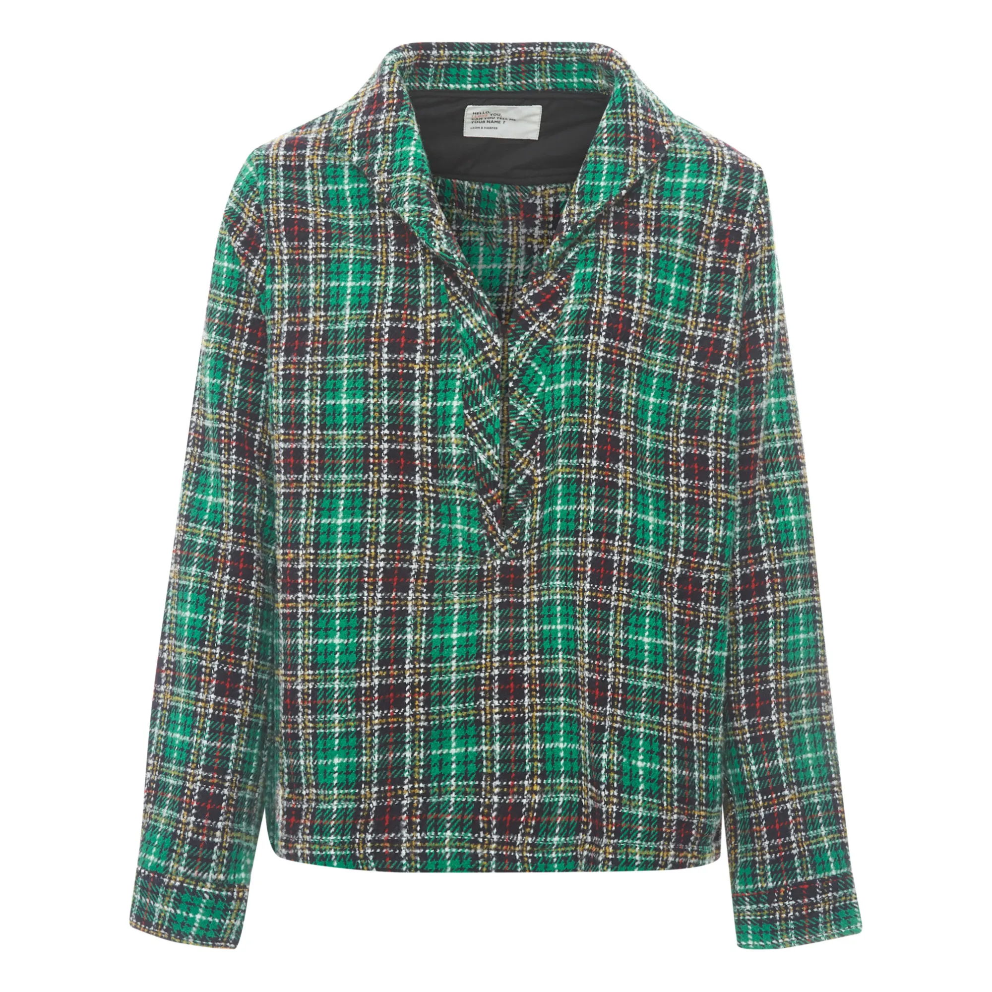 Leon & Harper Green Check Print Wool Smock