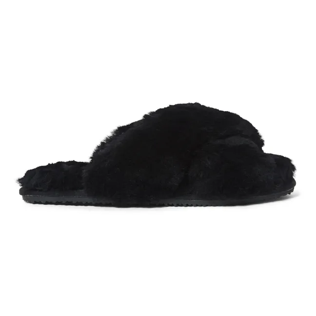 Chaussons Fourrés Brides Croisées | Noir