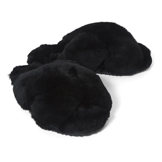 Chaussons Fourrés Brides Croisées | Noir