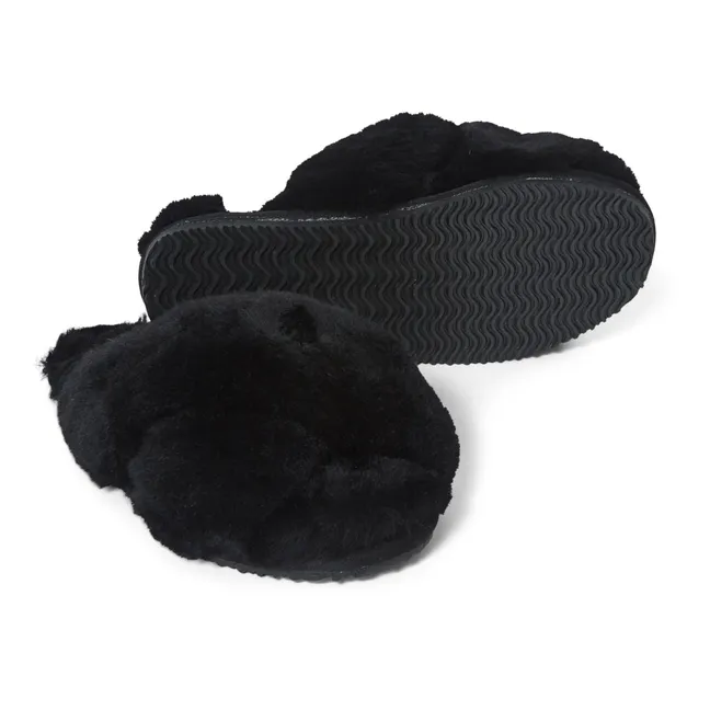 Chaussons Fourrés Brides Croisées | Noir