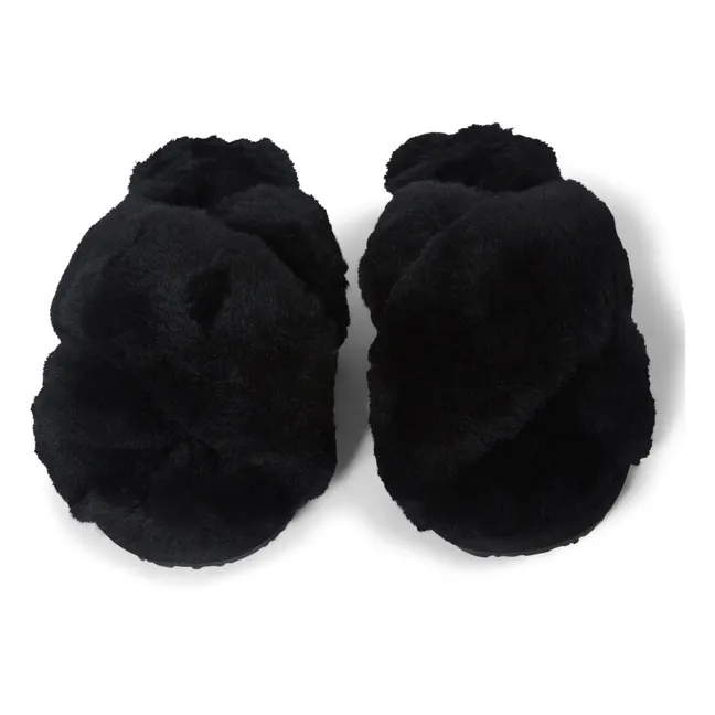 Chaussons Fourrés Brides Croisées | Noir