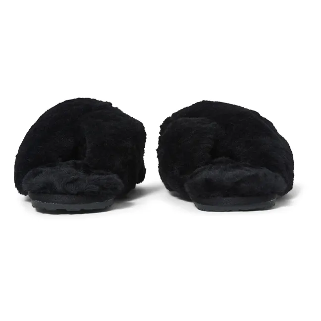 Chaussons Fourrés Brides Croisées | Noir