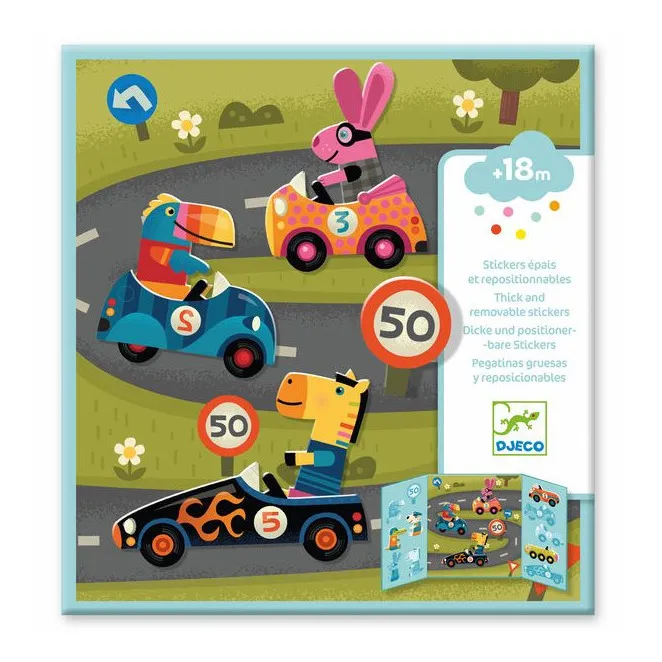Djeco Multicoloured Thick Reusable Stickers - Car