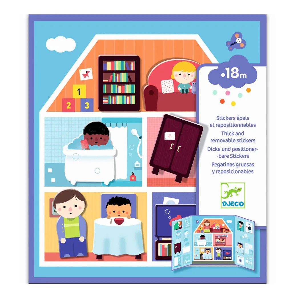 Djeco Multicoloured Thick Reusable Stickers - Houses