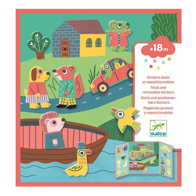 Djeco Multicoloured Thick Reusable Stickers - Animals