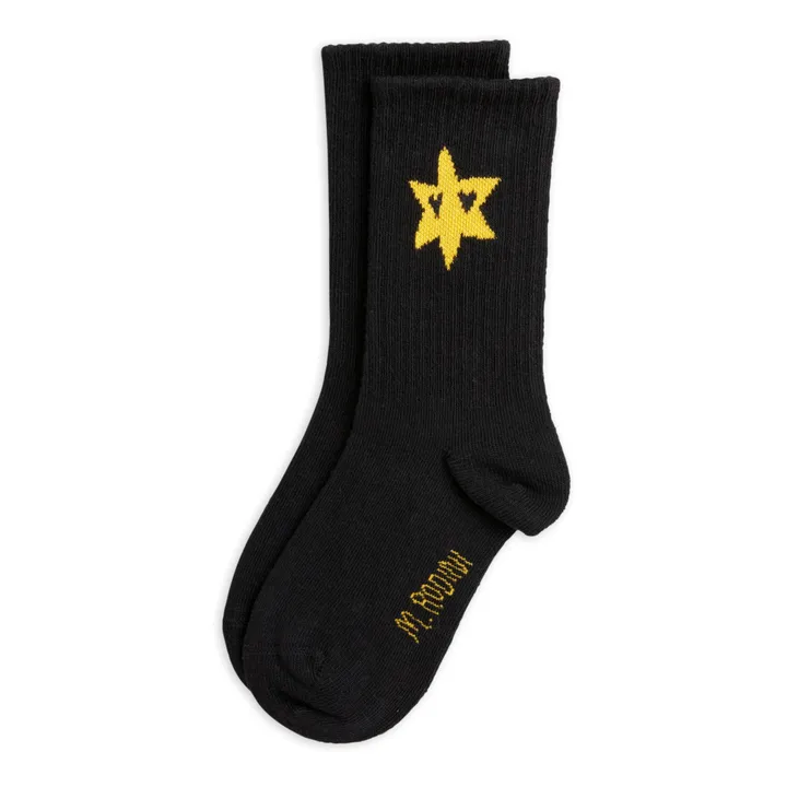 Paio di calzini, motivo con stelle, in cotone biologico | Nero- Immagine del prodotto n°0