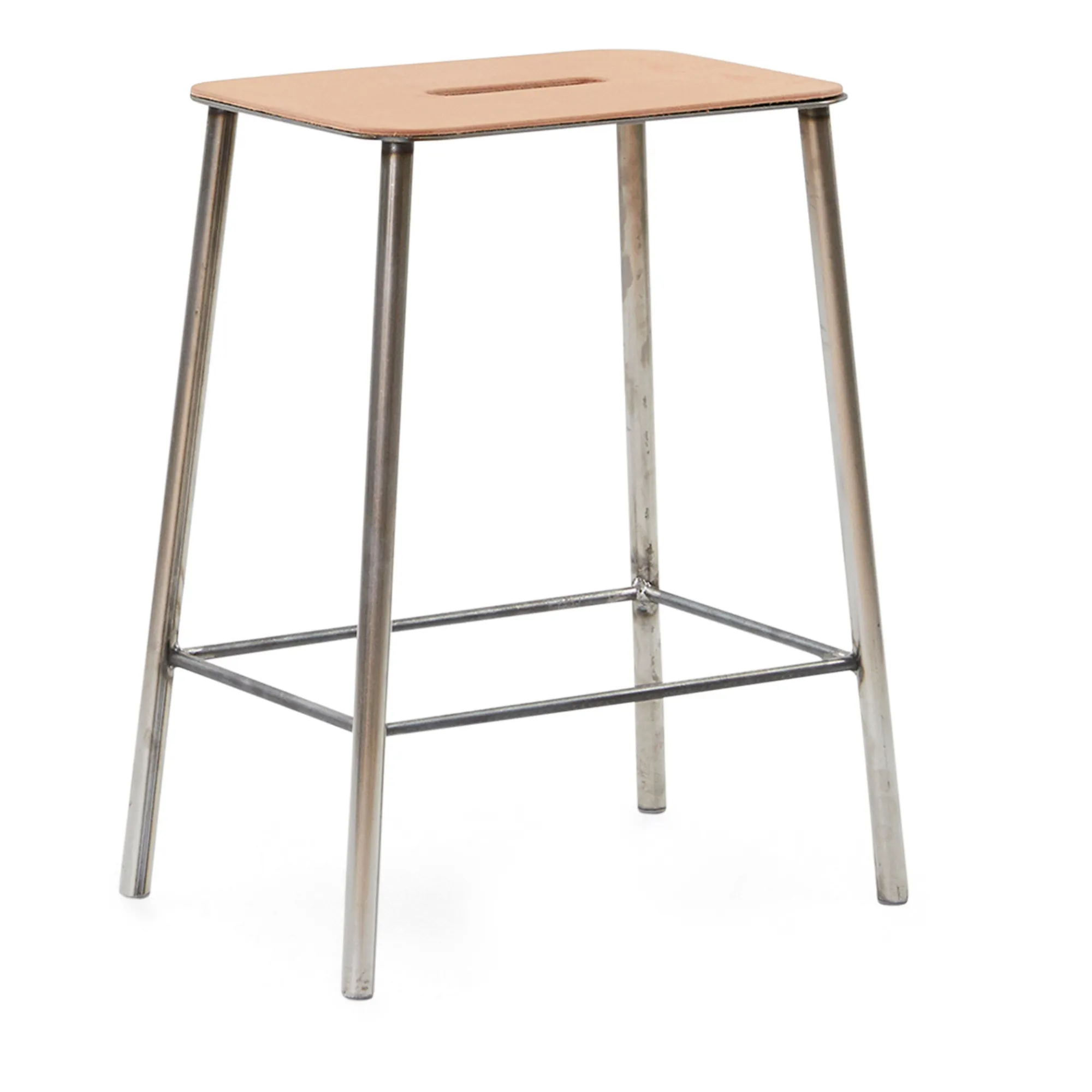 Frama Silver Adam Stool, Leather Seat