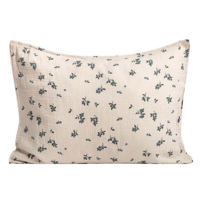 Taie d'oreiller Blueberry en mousseline de coton | Ivoire