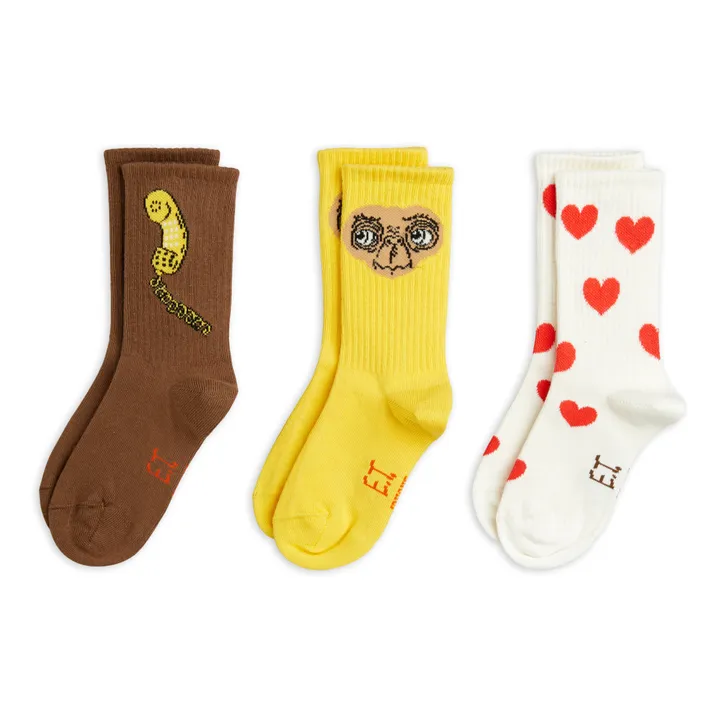 Set of 3 Organic Cotton Socks - Mini Rodini x E.T Capsule | Yellow- Product image n°0