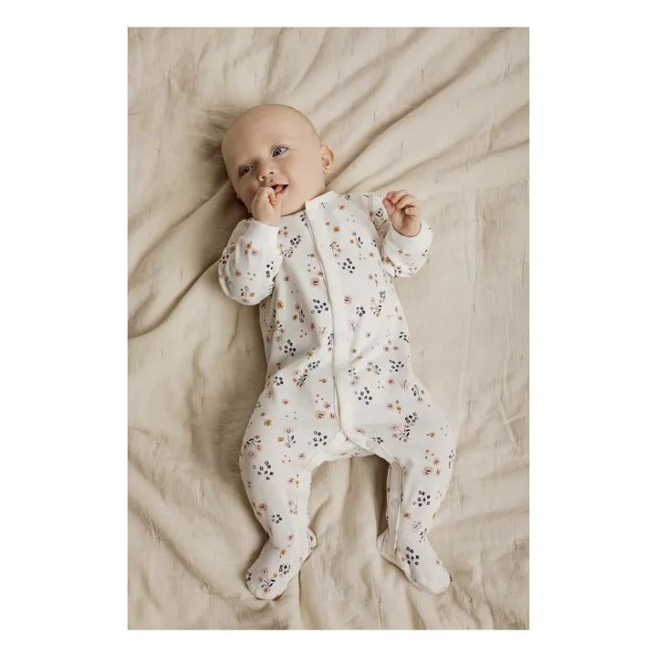 Pyjama mit Füßen Blumenmuster | Grauweiß- Produktbild Nr. 1