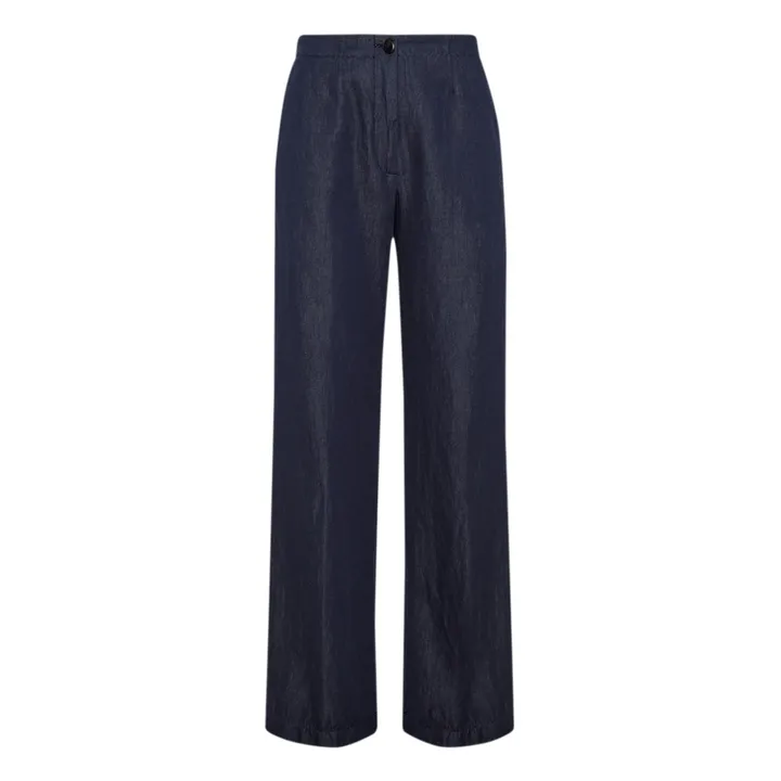 Pantalón recto lino y algodón | Azul índigo- Imagen del producto n°0