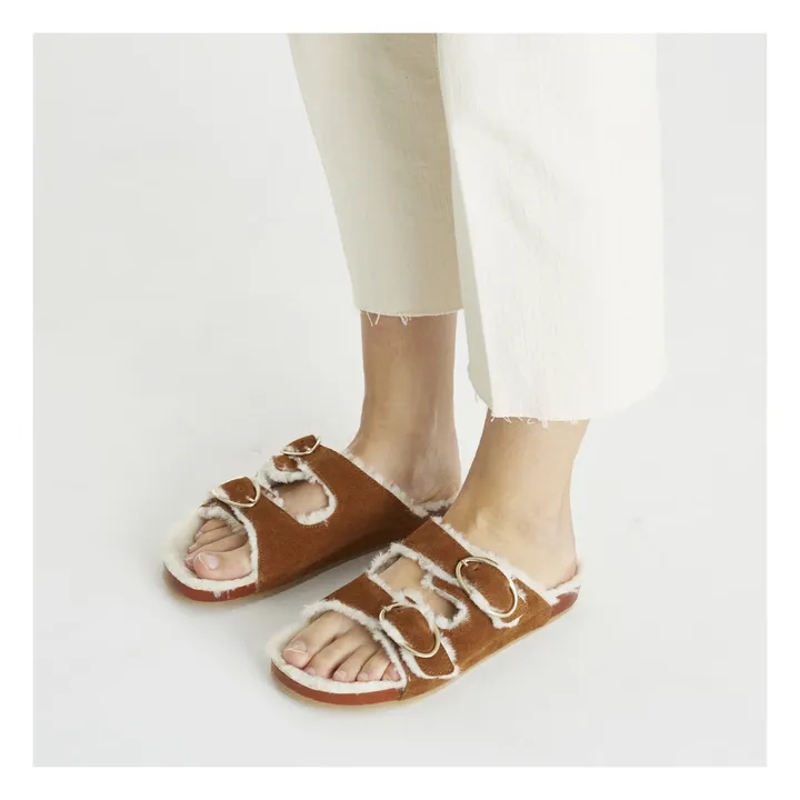 Sandalias forradas de piel de ante Fussbet | Caramelo- Imagen del producto n°1