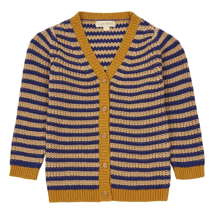Cardigan in lana e cotone a righe | Blu- Immagine del prodotto n°0