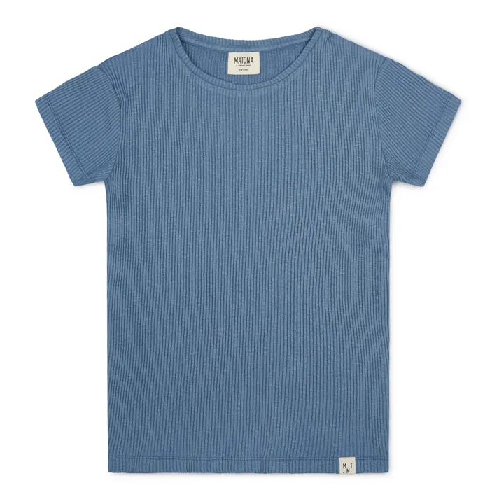 Camiseta de algodón orgánico acanalado Suna | Azul- Imagen del producto n°0