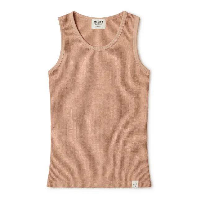 Camiseta de tirantes de algodón orgánico tejido gofrado | Rosa Melocotón