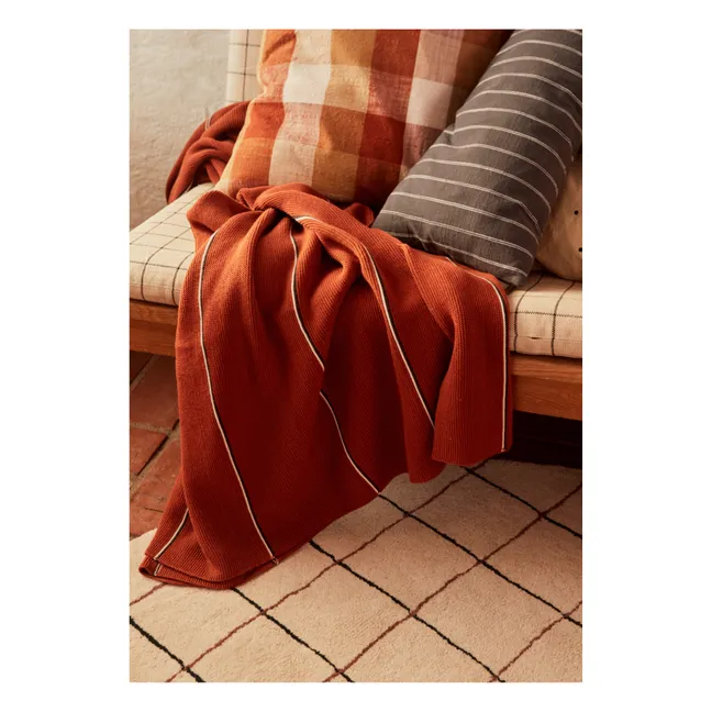 Kyoto Checker Organic Cotton Square Cushion | Orange