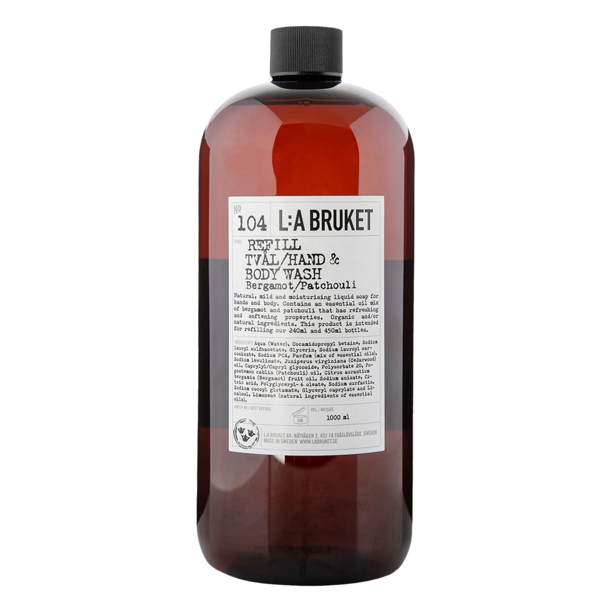 L:a Bruket Untinted 104 Refill Hand & Body Wash Bergamot/Patchouli 1000 Ml