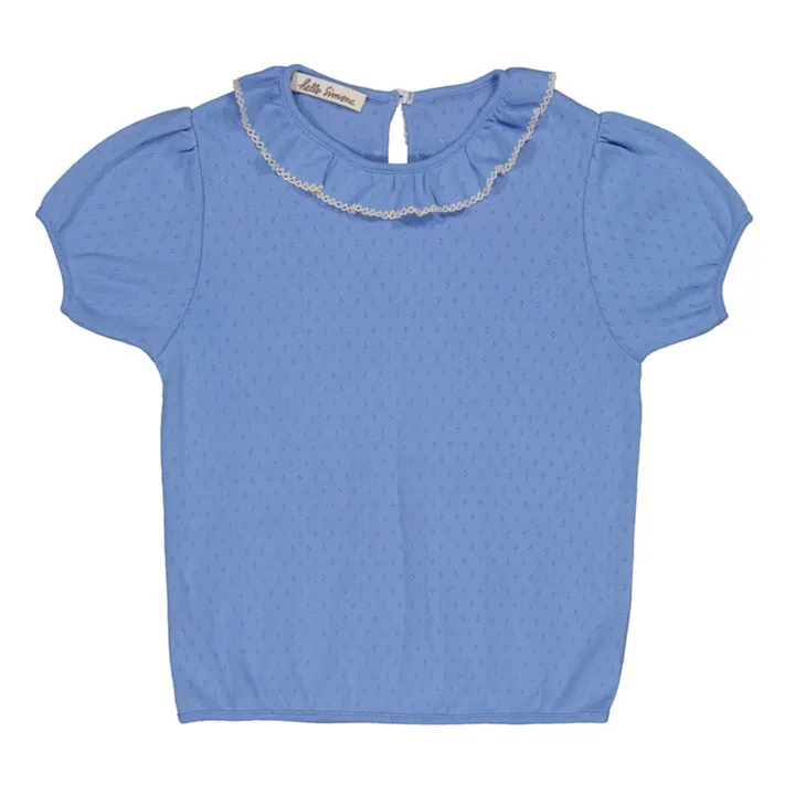 T-Shirt Pointelle Coton Bio Cazia | Bleu- Image produit n°0