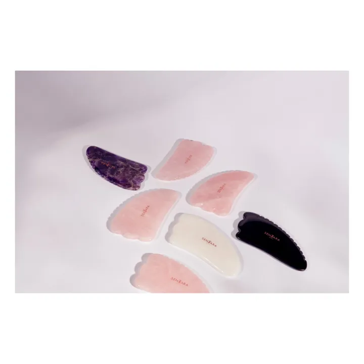 Gua Sha Corno con denti, quarzo rosa- Immagine del prodotto n°1
