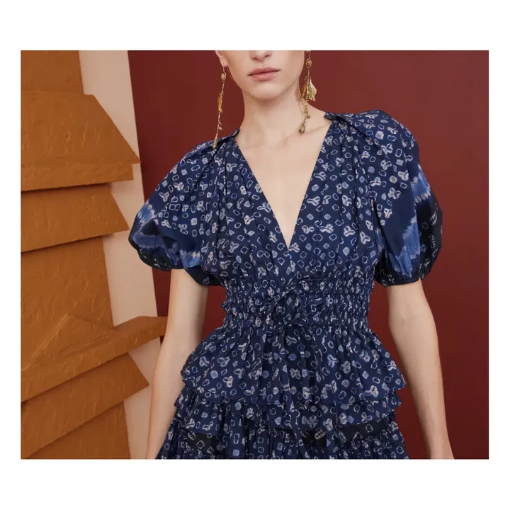 Ines Chevron Shibori Poplin Dress | Navy blue- Product image n°1
