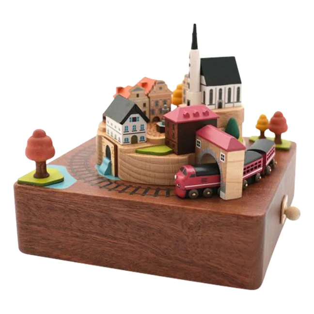 Caja de música de madera Tren de otoño