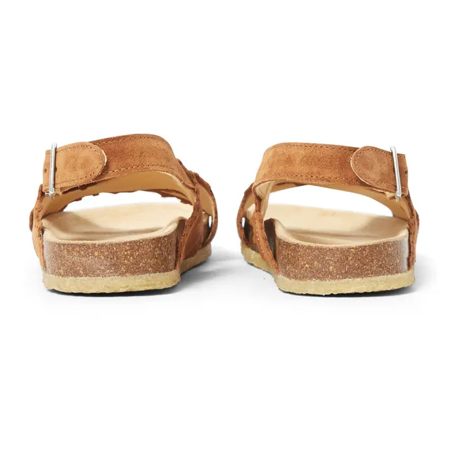 Crossed Scalloped Sandals  | Caramel