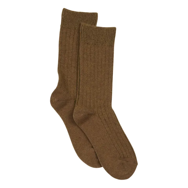 Cotton and Wool Ribbed Socks | Brown- Product image n°0