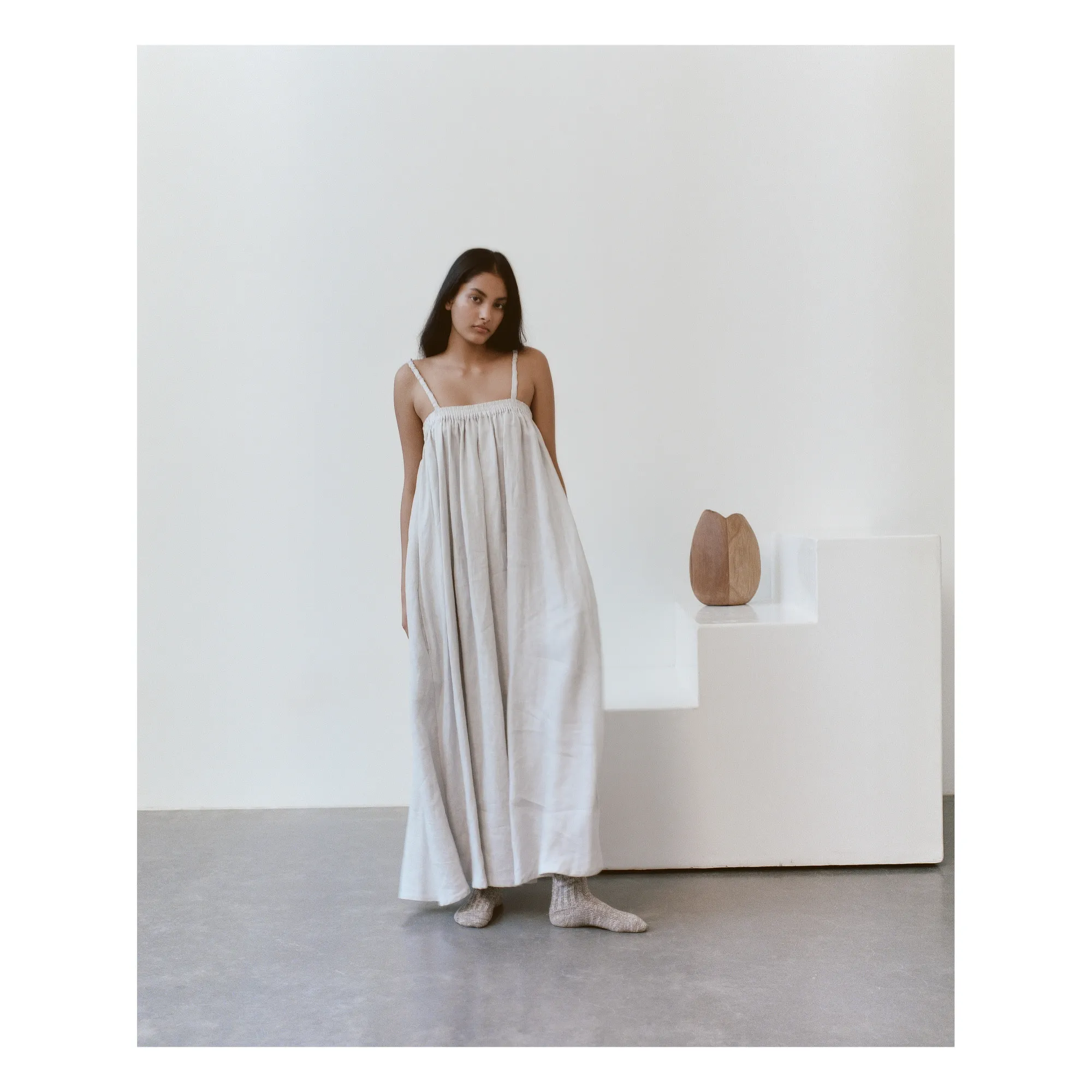 Deiji Studios - Box Pleat Linen Dress - Pearl grey | Smallable