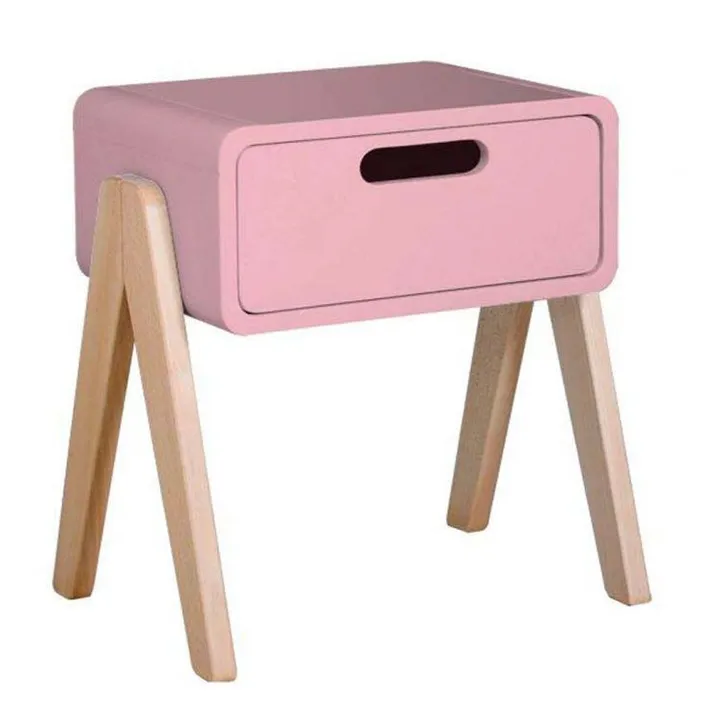 Natural Wooden Foot Little Robot Bedside Table | Dusty Pink- Product image n°0