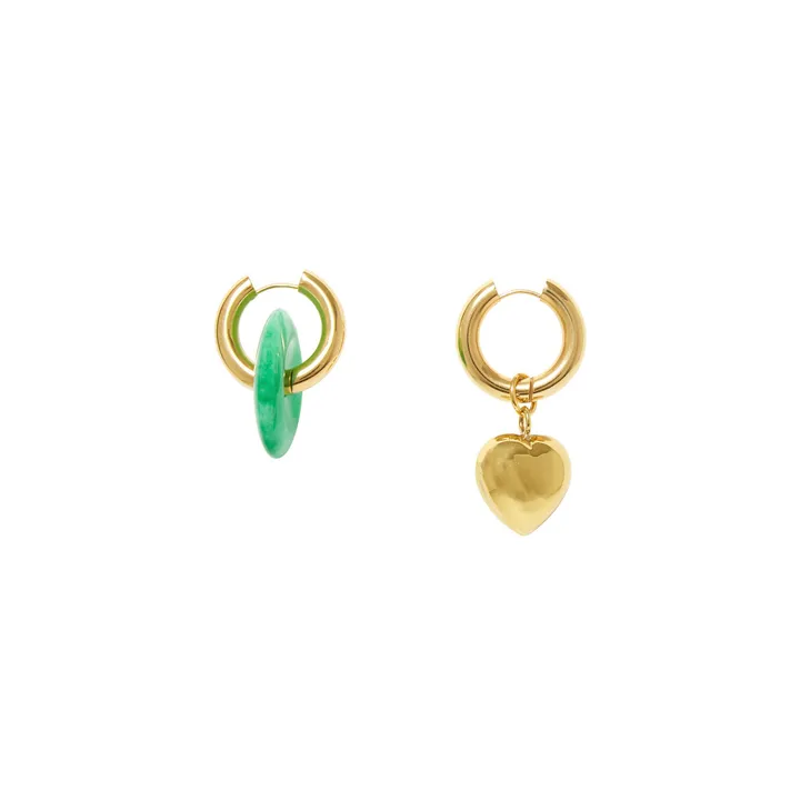Mismatching Donut and Heart Earrings | Green- Product image n°0