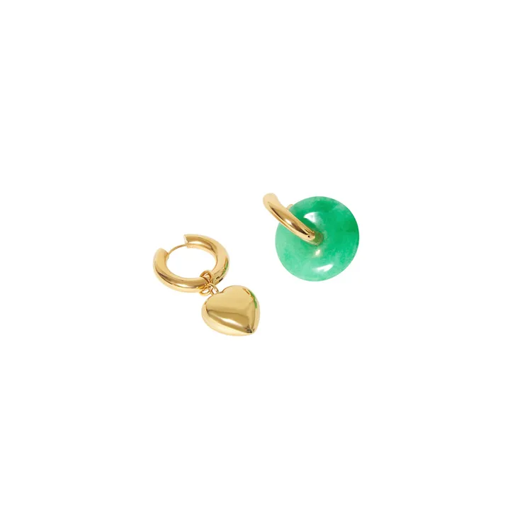 Mismatching Donut and Heart Earrings | Green- Product image n°1