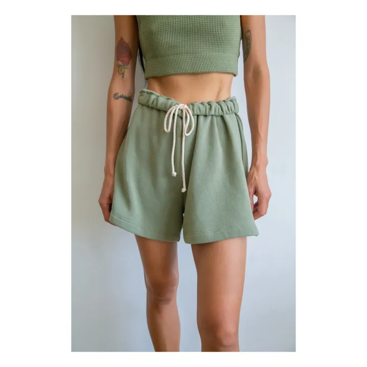 Pantalón corto Eco-Fleece de algodón orgánico | Verde- Imagen del producto n°2
